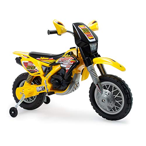 INJUSA Moto Cross Thunder MAX VX de 12V con Ruedines, Color Amarillo y Negro (6811)