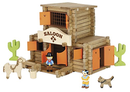 JeuJura – Far West – Saloon – 170 Pieces Juego de construcción en Madera, 8067, MULTICOULEUR