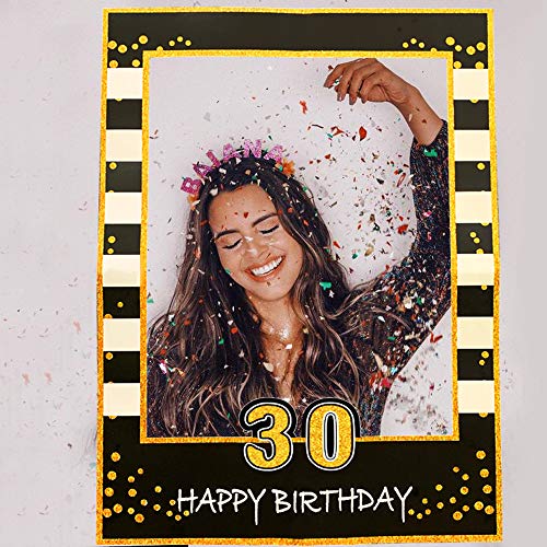 JeVenis Black Gold 30th Birthday Party Photo Booth Props 30th Birthday Photo Frame Marco de fotos de cumpleaños