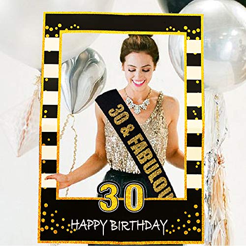 JeVenis Black Gold 30th Birthday Party Photo Booth Props 30th Birthday Photo Frame Marco de fotos de cumpleaños