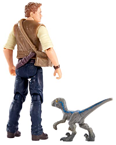 Jurassic World Figura básica Owen con dinosaurio de juguete bebé Azul (Mattel FMM01)