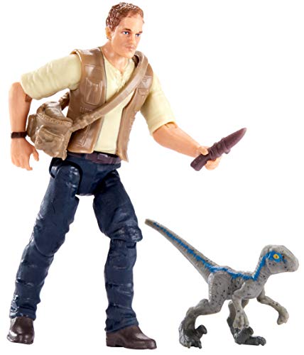 Jurassic World Figura básica Owen con dinosaurio de juguete bebé Azul (Mattel FMM01)