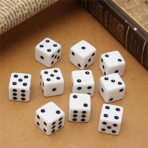 kentop 100 Dados Blanco Dados de 6 caras 8 mm Para matemáticas Aprendizaje, Casino, Juego, fijo y regalo