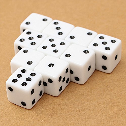 kentop 100 Dados Blanco Dados de 6 caras 8 mm Para matemáticas Aprendizaje, Casino, Juego, fijo y regalo