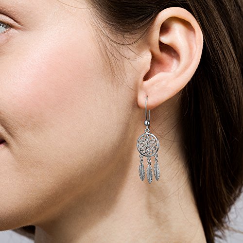 LillyMarie Pendientes de plata de ley 925 con elementos de Swarovski para mujer, diseño de atrapasueños, estuche de regalo para novia