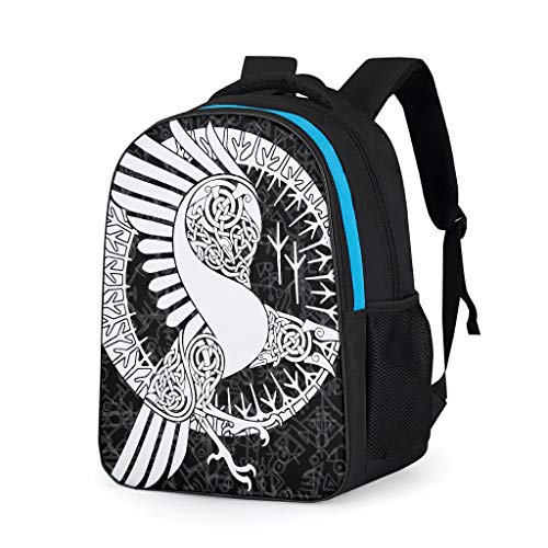 Mochila Escolar Vikingo Odin Runen Cuervo Mochila Escolar Mochila Daypack Mochila para niños Mochila de Ocio para niños y niñas Negro Negro 32x18x42 cm