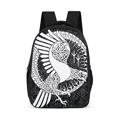 Mochila Escolar Vikingo Odin Runen Cuervo Mochila Escolar Mochila Daypack Mochila para niños Mochila de Ocio para niños y niñas Negro Negro 32x18x42 cm