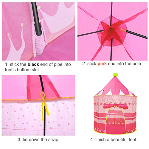 Opret Tienda de Princesa para Niñas Pop Up Carpa Plegable para Niños Carpa Rosa con Bolsa de Transporte y Luz de Cadena para Interiores y Exteriores