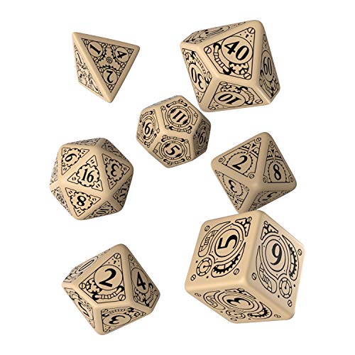 Q Workshop Steampunk Beige & Black RPG Dice Set 7 Polyhedral Pieces