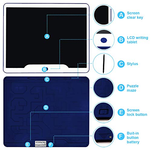 Richgv 15 Pulgadas Tableta Gráfica, Tablets de Escritura LCD, Portátil Tableta de Dibujo, Adecuada para el hogar, Escuela, Oficina, Cuaderno de Notas, 1 año de garantía (Azul)