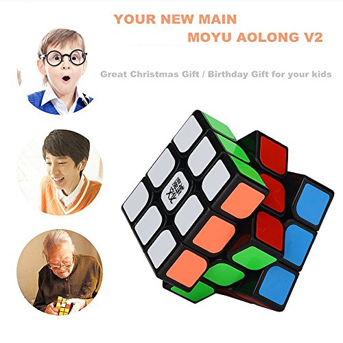 Roxenda Moyu Aolong profesional Cubo Mágico 3x3x3 Puzzle cubo de la velocidad V2 juguetes clásicos (Black)