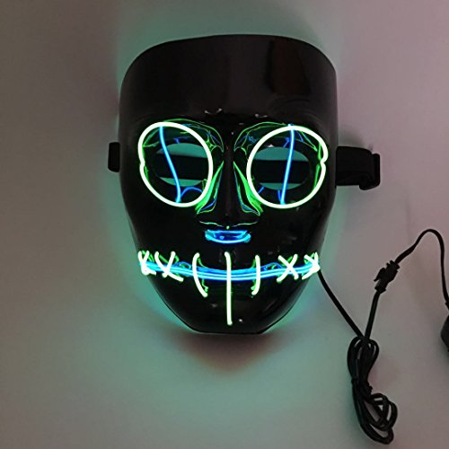 SOUTHSKY LED Mascara Negro Cara Disfraz de Luces Neon Led Brillante Neón Alambre Fresco Divertido Mask EL Wire Light Up 3 Modos For Halloween Costume Cosplay Party