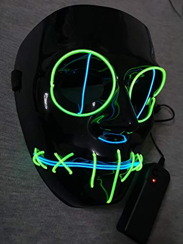 SOUTHSKY LED Mascara Negro Cara Disfraz de Luces Neon Led Brillante Neón Alambre Fresco Divertido Mask EL Wire Light Up 3 Modos For Halloween Costume Cosplay Party