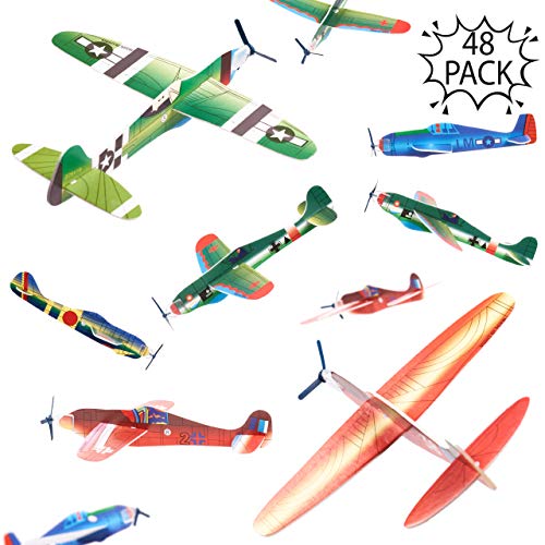 THE TWIDDLERS 48 Aviones planeadores de Papel - Niños Aeroplanos voladores en 12 diseños Distintos Detalles de Fiesta, Rellenos de Bolsas de Fiesta. - Artes y Manualidades