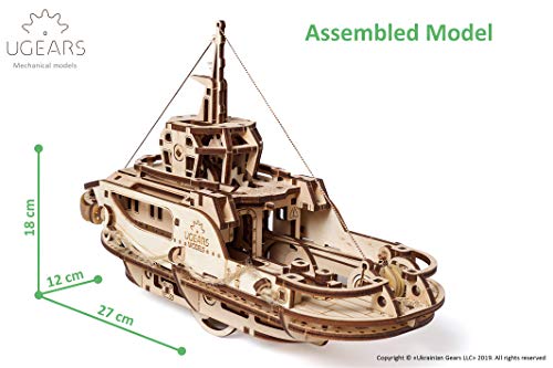 UGEARS Kit de Puzzle 3D de Madera Maqueta Mecánica de Remolcador | Manualidades Rompecabezas para Adultos | Juguete de Aprendizaje Puzle DIY para Niños | Set de Construcción de Madera Kit de Puzle 3D