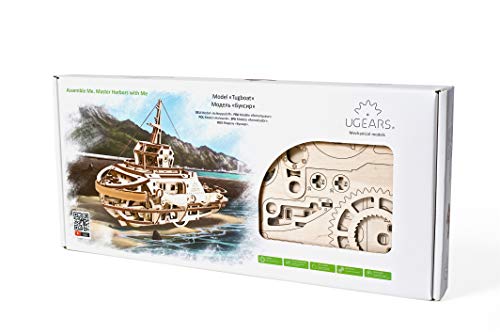 UGEARS Kit de Puzzle 3D de Madera Maqueta Mecánica de Remolcador | Manualidades Rompecabezas para Adultos | Juguete de Aprendizaje Puzle DIY para Niños | Set de Construcción de Madera Kit de Puzle 3D