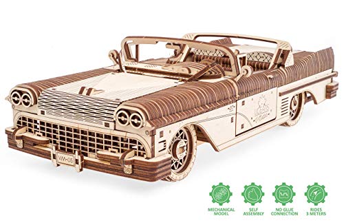 UGEARS - Puzle 3D para Adultos Dream Cabriolet - Maqueta Mecánica de Madera Construcción Rompecabezas para Niños Juguete de Aprendizaje DIY Coche Set de Ensamblaje de Coche Convertible