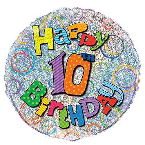Unique Party Globo Foil cumpleaños Happy 10th Birthday, 45 cm (55503) , Modelos/colores Surtidos, 1 Unidad