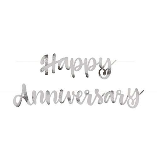 Unique Party - Guirnalda de Letras de Aniversario con texto"Happy Anniversary" - Color Plata - Conjunto de 2 (72607)