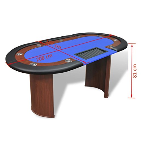 vidaXL Mesa de póker 10 Jugadores con área de Reparto Bandeja fichas de Color Azul