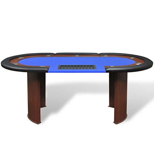 vidaXL Mesa de póker 10 Jugadores con área de Reparto Bandeja fichas de Color Azul