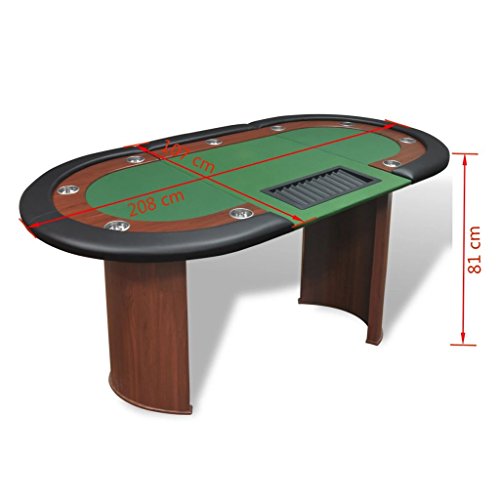 vidaXL Mesa de póker 10 Jugadores con área de Reparto Bandeja fichas de Color Verde