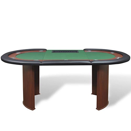 vidaXL Mesa de póker 10 Jugadores con área de Reparto Bandeja fichas de Color Verde