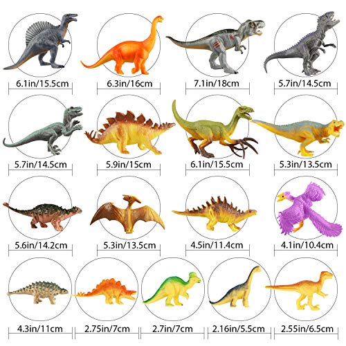WOSTOO Juego de Dinosaurios, Figura de Dinosaurio 17 Piezas Juguete Dinosaurio & 1 Piezas Huevos de Dinosaurio con 5 Plantas Regalo para Chicos Niños