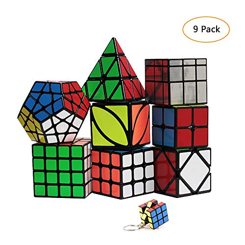 YGZN Speed Cube Set 8 Pack 2x2 3x3 4x4 Speed Cube ,Megaminx Pyramid Skewb lvy Cube Mirror Cube Smooth Speedcubing Magic Cube Puzzle for Adults and Kids, for 3x3 Cube Keychain (9 Pack)