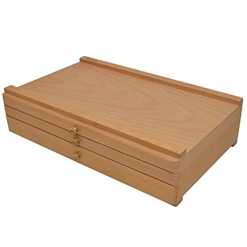 Artina Caja de Madera para Utensilios de Pintura Troyes con 3 cajones 40x10x25cm (AxAxP) - Madera de Haya