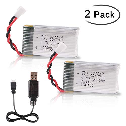 Crazepony-UK 2pcs 1s Lipo 3.7V 650mAh Bateria with USB Charger Lipo Battery for RC Syma X5 Serial UAV Drone