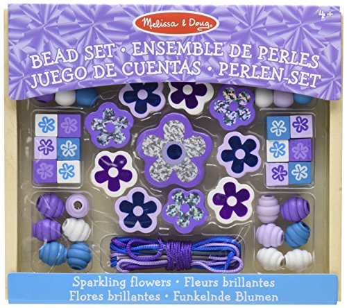 Melissa & Doug- Sparkling Flowers Juego de Cuentas de Madera con Flores, Multicolor (19494)