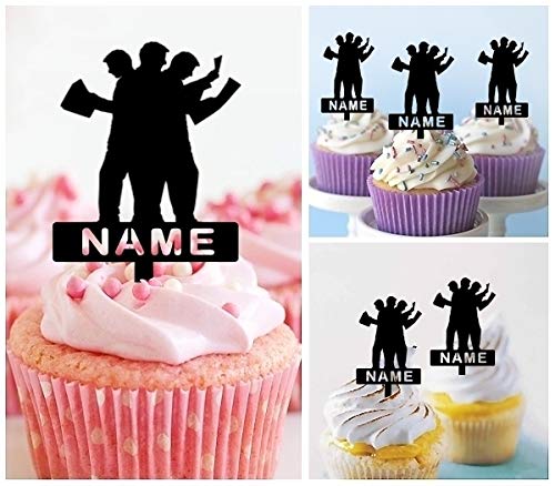 Personaliza su nombre Men At Work Cupcake Cake Topper para tartas decoración para ceremonia de cumpleaños celebración boda decoración de acrílico Topper para Cake Fiesta Pastel Decoraciones 10 piezas