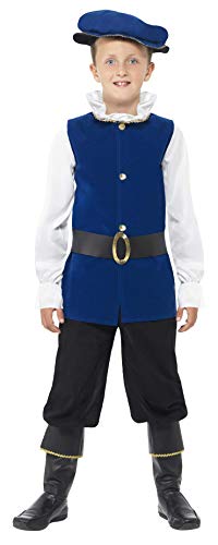 Smiffy'S 41092M Disfraz De Chico Tudor Eléctrico, Top, Pantalones Con Cubrebotas Cinturón Y Gorra, Azul Real, M - Edad 7-9 Años