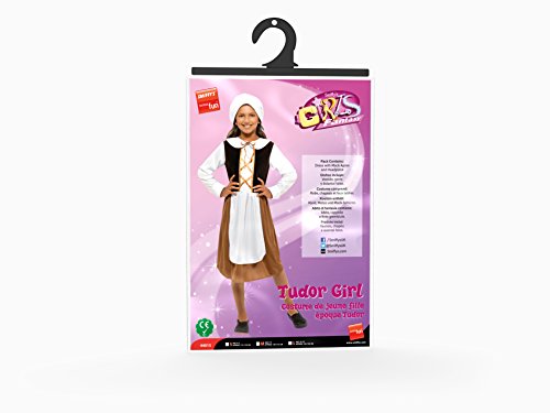 Smiffy's-44015M Miffy Disfraz de niña Tudor, con Vestido, Gorro y Delantal Falso, Color marrón, M-Edad 7-9 años (44015M)