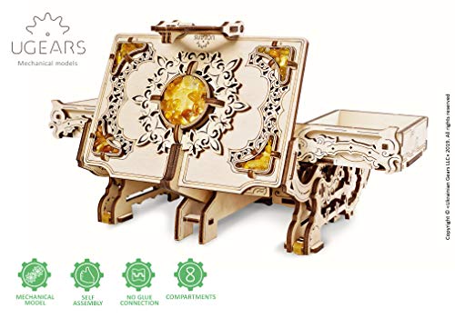 UGEARS Puzzle 3D Modelo mecánico - Cofrecito con Perlas de Ámbar Rompecabezas Adultos - Caja de Tesoro de Madera - Cofre del Tesoros - Cajas de Madera - Maquetas para Construir Adultos y Adolescentes