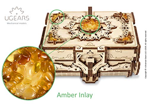 UGEARS Puzzle 3D Modelo mecánico - Cofrecito con Perlas de Ámbar Rompecabezas Adultos - Caja de Tesoro de Madera - Cofre del Tesoros - Cajas de Madera - Maquetas para Construir Adultos y Adolescentes