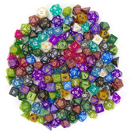 Wiz Dice Halfling Haversack - 140 mini dados de poliedro, 20 colores en juegos completos de 7, tamaño de bolsillo miniatura de 10 mm, portátil e ideal para viajes