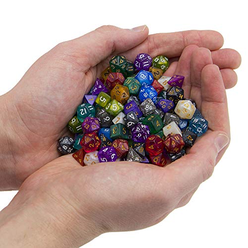 Wiz Dice Halfling Haversack - 140 mini dados de poliedro, 20 colores en juegos completos de 7, tamaño de bolsillo miniatura de 10 mm, portátil e ideal para viajes