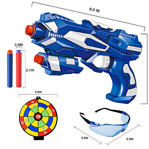 2 Piezas Pistola de Juguete para Niños, Pistola Bláster con 60 Flechas + 2 Gafas Protectoras, Pistola de Dardos Espuma Infantil, Juegos de Ninos Disparar, Regalo de Cumpleaños Niños Niñas 3-10 Años