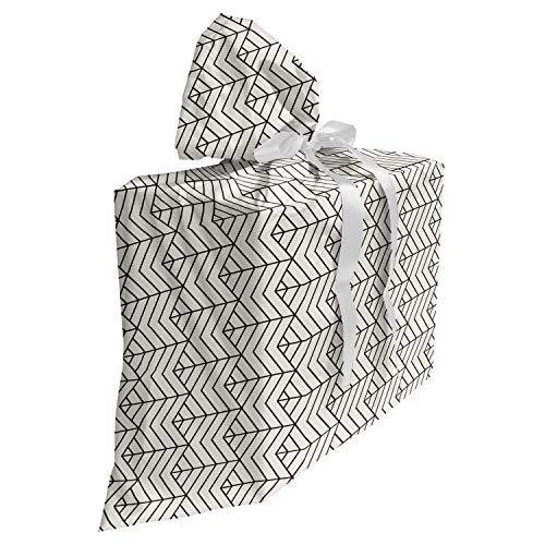 ABAKUHAUS Geométrico Bolsa de Regalo para Baby Shower, Ilusión óptica angulada, Tela Estampada con 3 Moños Reutilizable, 70 cm x 80 cm, Amarillento gris carbón