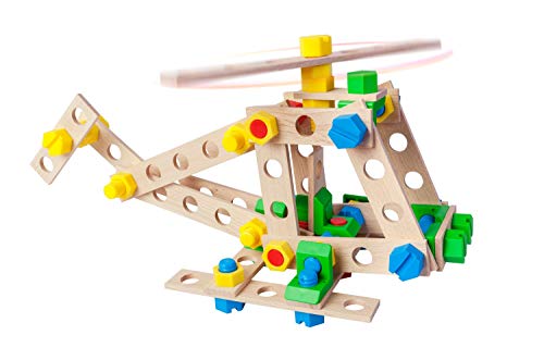 Alexander AT02161 - Juego de construcción 3 en 1 (91 Constructor Junior, 80 Piezas, Madera de Haya, Incluye Herramientas para niños a Partir de 4 años, helicóptero 3 en 1)