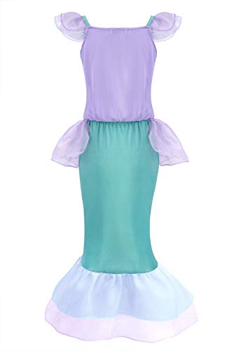 AmzBarley Princesa Disfraz Niña Fiesta Sirena Vestido Niña Sirenita Ropa Cumpleaños Accesorios Cosplay Halloween Bavidad Carnaval Bautizo 9-10 Años