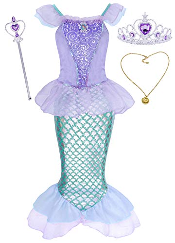 AmzBarley Princesa Disfraz Niña Fiesta Sirena Vestido Niña Sirenita Ropa Cumpleaños Accesorios Cosplay Halloween Bavidad Carnaval Bautizo 9-10 Años