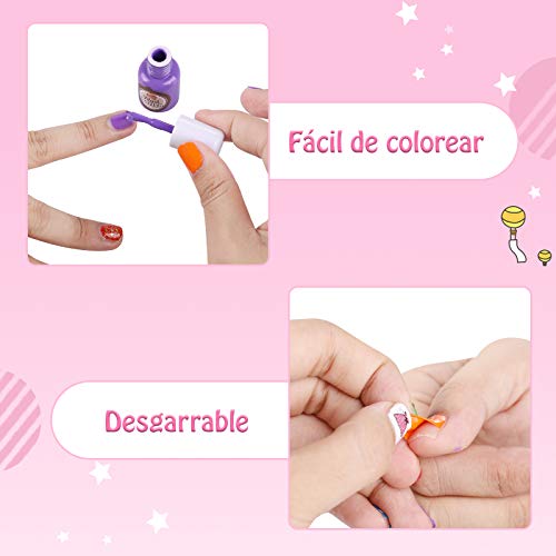 Anpro juego de esmaltes de uñas DIY, pegatinas de tatuajes temporales a juego, regalo creativo para niñas, kit de salón de uñas para niñas