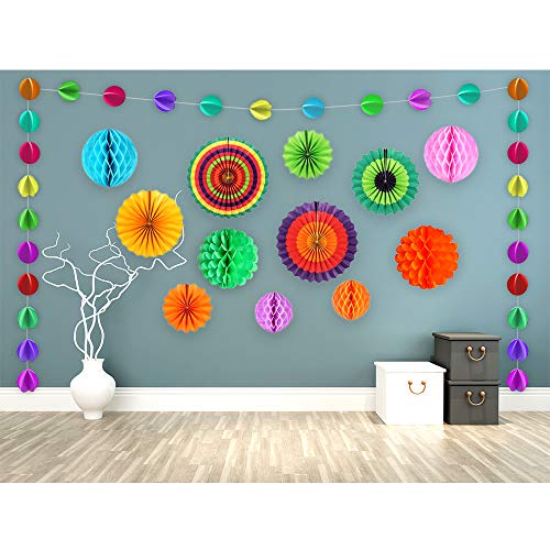 aovowog 21 Pack Decoración Fiesta Abanicos de Papel Flores Pompom Bolas de Nido de Abeja Guirnaldas para Celebración Fiesta de Cumpleaños Bodas Carnaval Mexicano