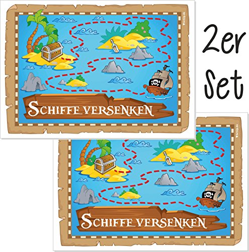 ArtUp.de Sea Battle Pad – 50 Sheets Per Pad/Pack of 2 Top Schummel Version Protective Cover Sieger List Triple Display Stand Set/Travel Game Paper 100 Sheets for Boys and Girls Adults on the Road