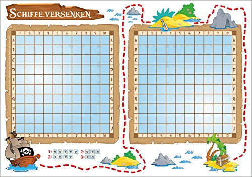 ArtUp.de Sea Battle Pad – 50 Sheets Per Pad/Pack of 2 Top Schummel Version Protective Cover Sieger List Triple Display Stand Set/Travel Game Paper 100 Sheets for Boys and Girls Adults on the Road