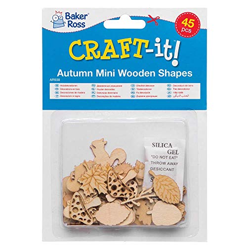 Baker Ross Figuritas de madera con motivos otoñales (pack de 45) que los niños pueden crear y decorar