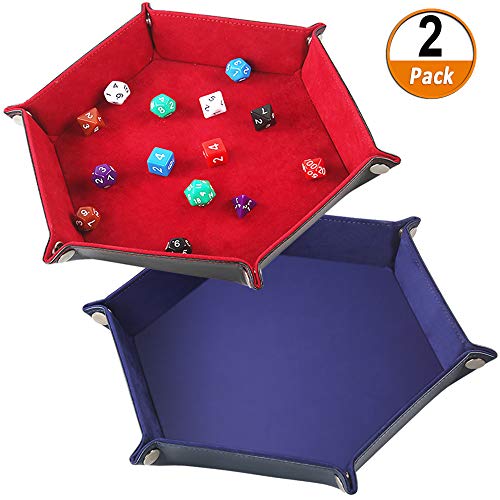 Bandeja de Dados de Doble Cara con Hexágono de PU Hexagonal Plegable Soporte de Dados de Terciopelo para RPG DND Otros Juegos de Mesa y Juegos de Mesa Bandeja de Almacenamiento Rojo y Azul